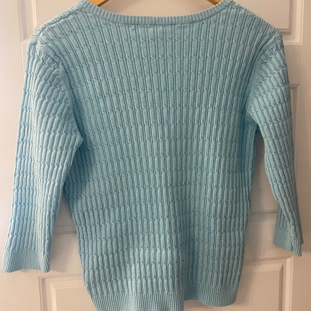 Women’s Aqua Blue Cable Knit Henley Sweater Coastal Grandma Spring Pullover M - Picture 5 of 7